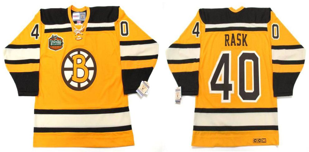 2019 Men Boston Bruins #40 Rask Yellow CCM NHL jerseys->boston bruins->NHL Jersey